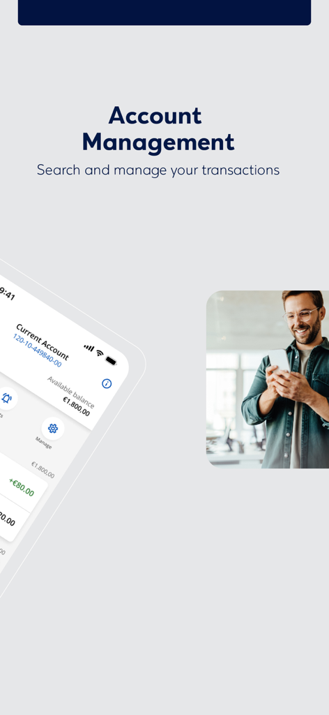 A user managing his transactions and account balance on the Hellenic Bank mobile app