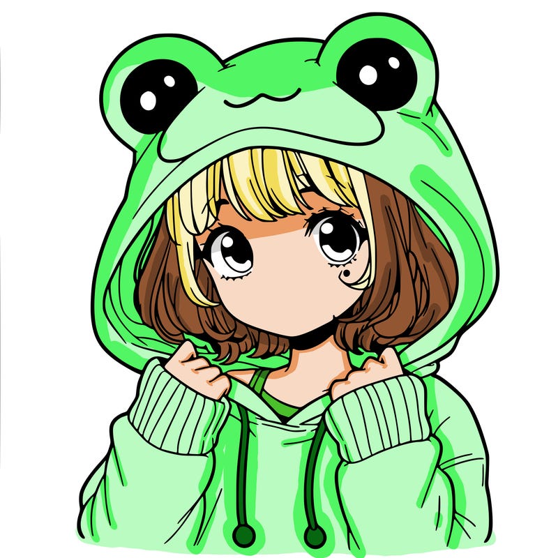 a cute teenage girl wearing a frog hoodie