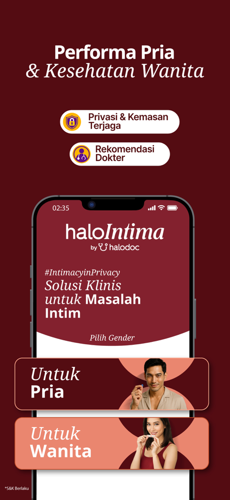 Halodoc haloIntima screen offering private clinical solutions for men and women health