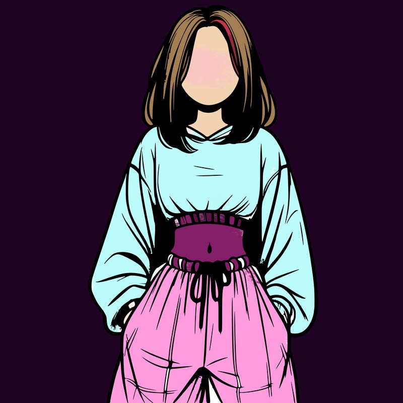 realistic girl faceless with baggy pants and a crop top