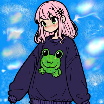 girl wearing frogging sweatshirt