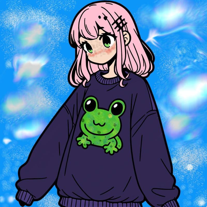 girl wearing frogging sweatshirt