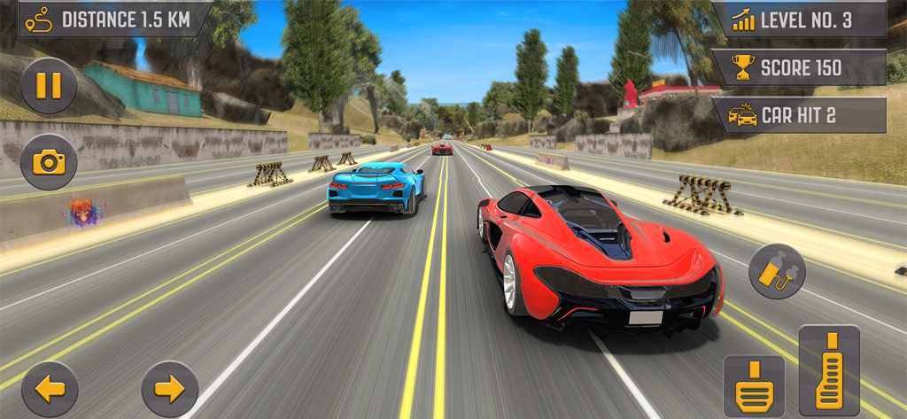 A red sports car racing on a highway in a 3D simulator game