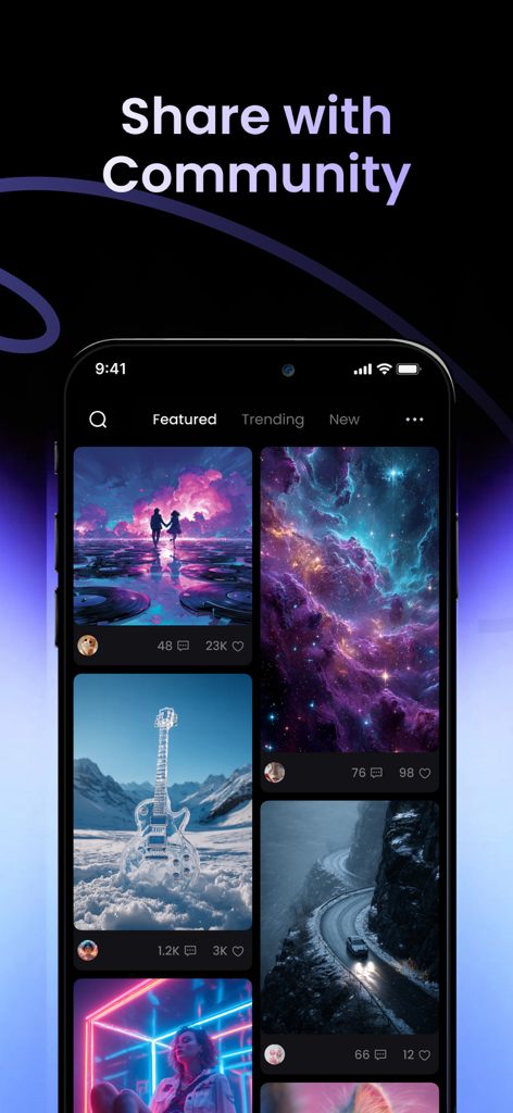 PicLumen - Image & Video AI - Community feed in PicLumen app displaying various AI generated artistic images