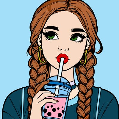 realistic girl with braided hair drinking boba