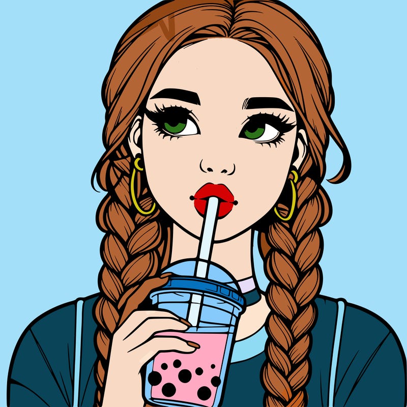 realistic girl with braided hair drinking boba