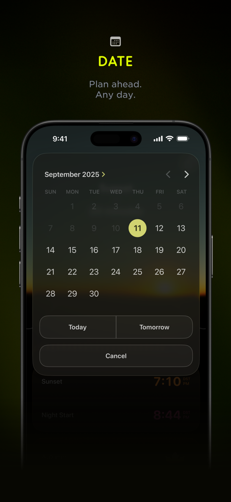 L'interface de l'application Lumy affiche un calendrier pour planifier des activités de plein air à une date précise.