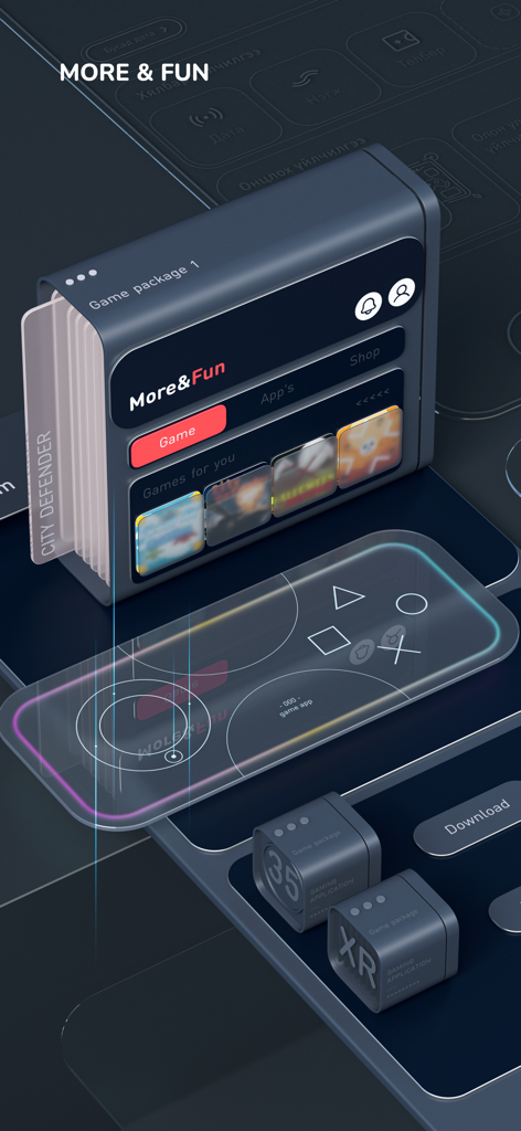 Gaming section interface of the Mobicom app titled More and Fun