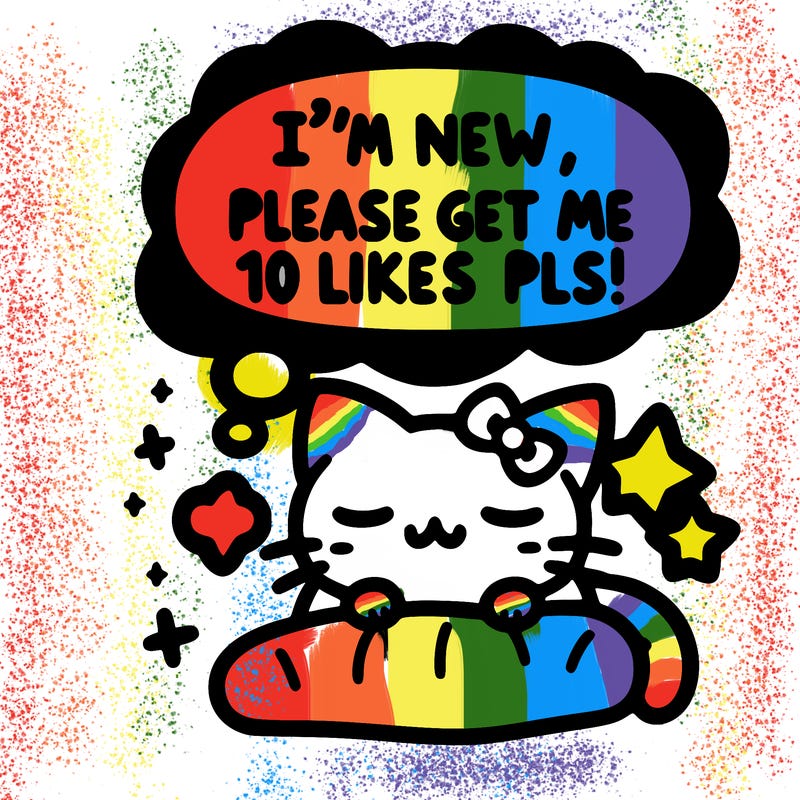 kitty taking a nap dream talking and saying "i'm new, please get me at least 10 likes pls!!"