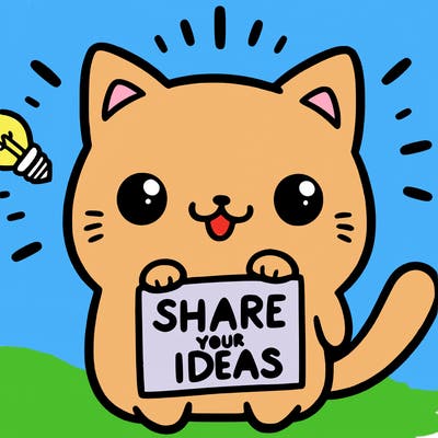 a cute cat saying share your ideas