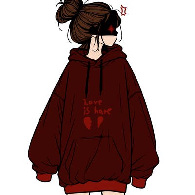 realistic girl with a oversized sweatshirt on and a bun