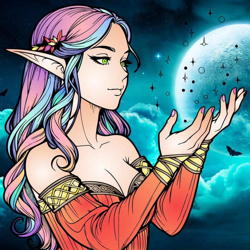 realistic elf girl doing magic