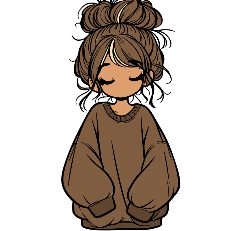 girl with baggy sweatshirt and messy bun