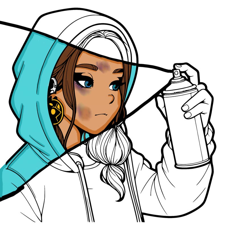 a realistic girl, spray painting