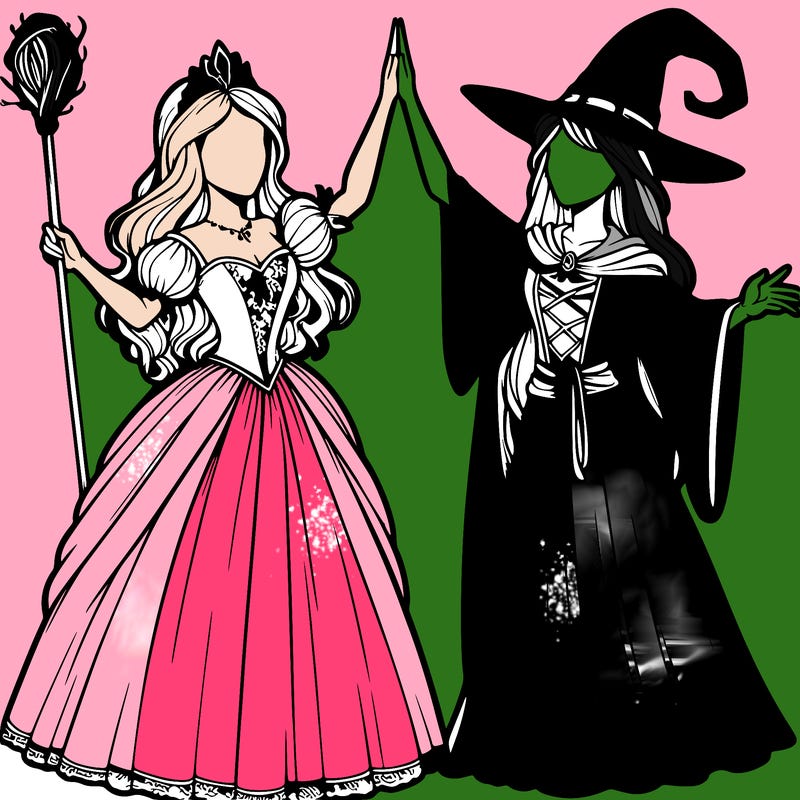 detailed realistic split of a princess and a witch