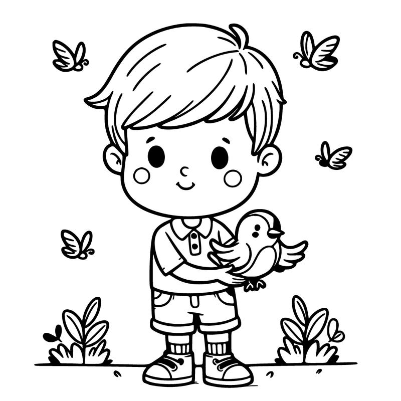 boy with a bird in his hand