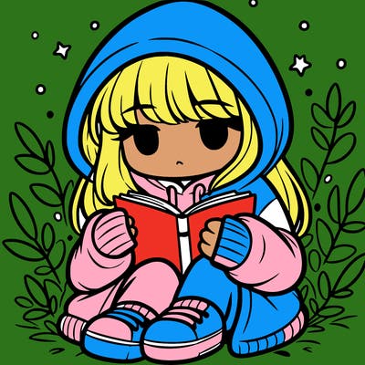 girl in oversized hoodie reading a book