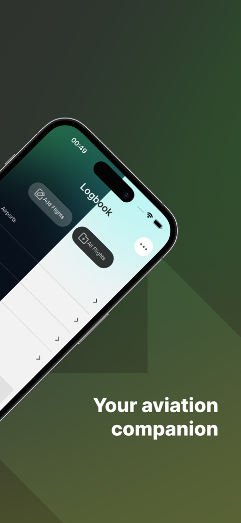 Avilog - Avilog mobile app showing the digital flight logbook interface with options to add and view flights