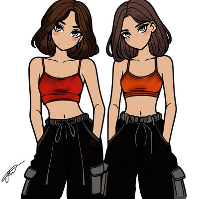 two girls with crop top with baggy pants