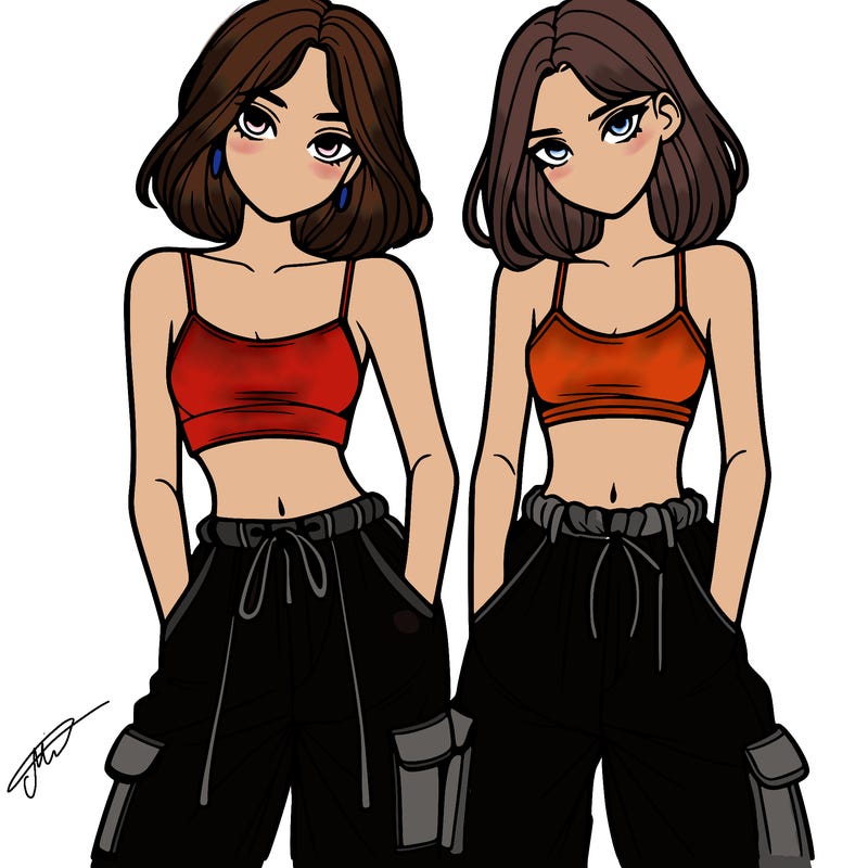 two girls with crop top with baggy pants