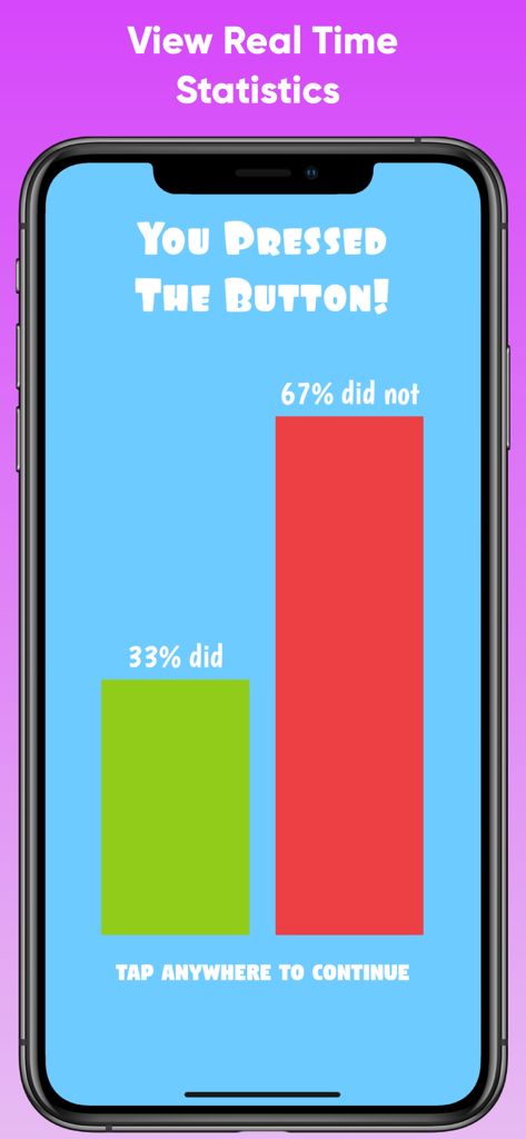A bar chart showing real time voting statistics for the Would You Press The Button mobile game