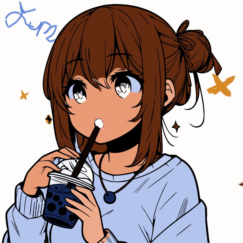 manga character drinking boba