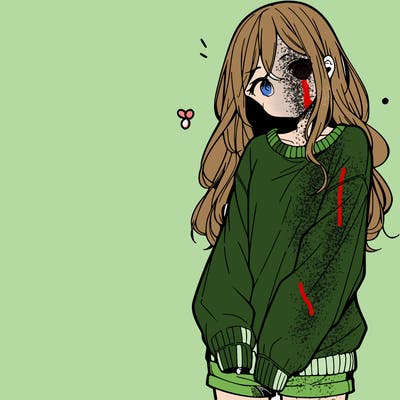 manga teen girl  in a sweater and baggy pants