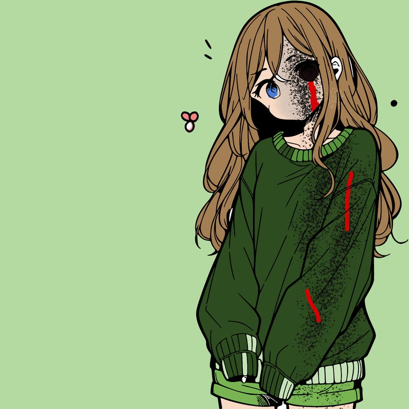 manga teen girl  in a sweater and baggy pants