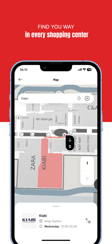 Interactive indoor map in the Westfield app showing store locations and navigation