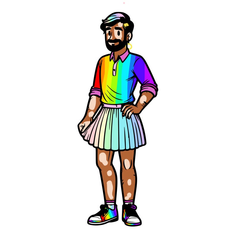 realistic man wearing a skirt