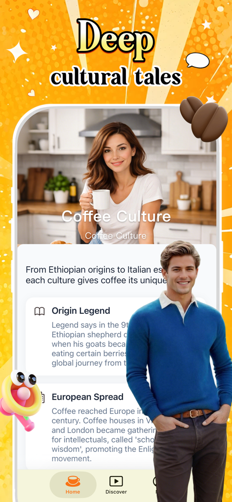 Sophee - Sophee app screen detailing coffee origins and cultural history