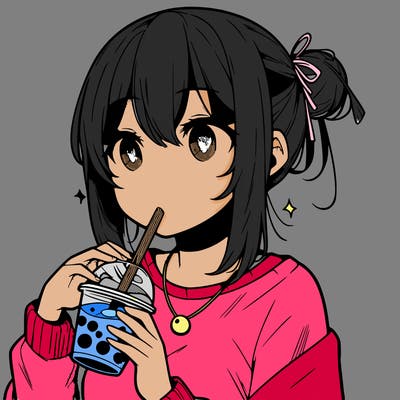 manga character drinking boba