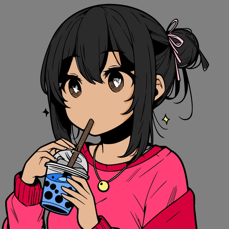 manga character drinking boba