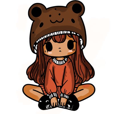 a girl wearing a frog hat and some frog socks