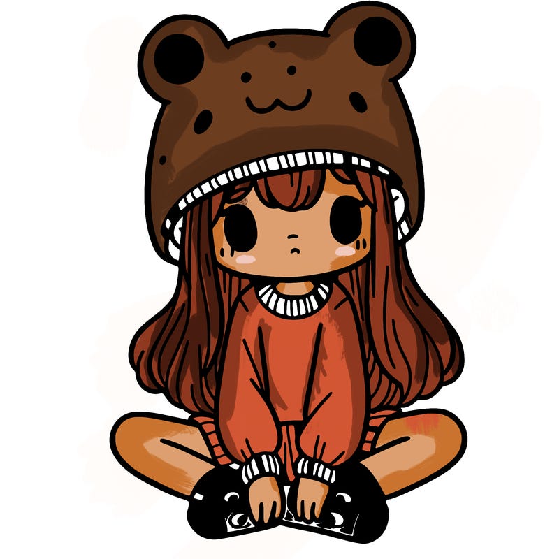 a girl wearing a frog hat and some frog socks