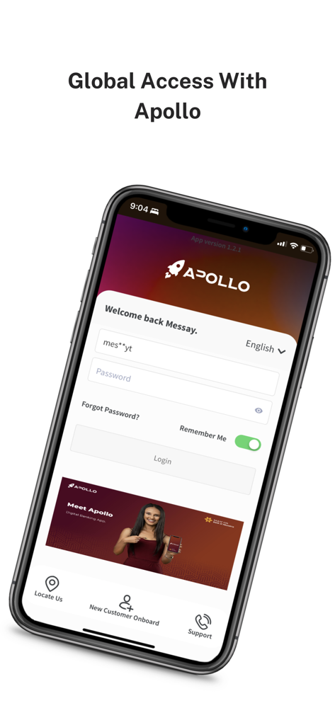 Login screen of the Apollo Digital banking app by Bank of Abyssinia on a mobile device