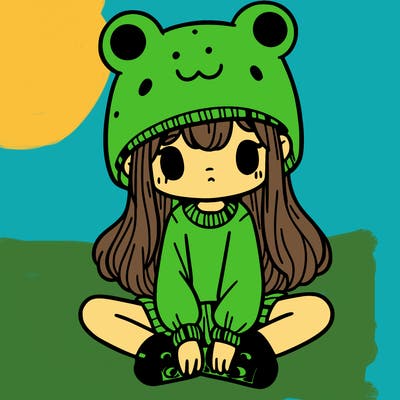 a girl wearing a frog hat and some frog socks