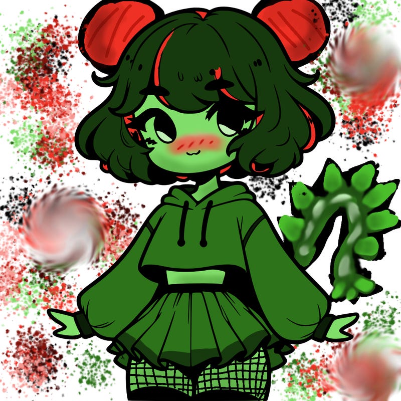 cute femboy with short, fluffy hair that softly frames their face, wearing a cropped hoodie, paired with a flouncy short skirt, and thigh-high stockings