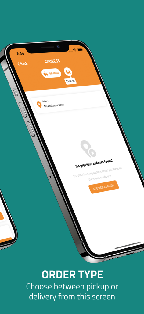 Al Tazaj app screen for choosing between delivery or dine in order type