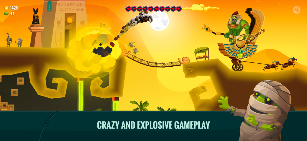 Dragon Hills 2 - Un dragon mécanique crée une explosion massive dans un niveau sur le thème égyptien de Dragon Hills 2