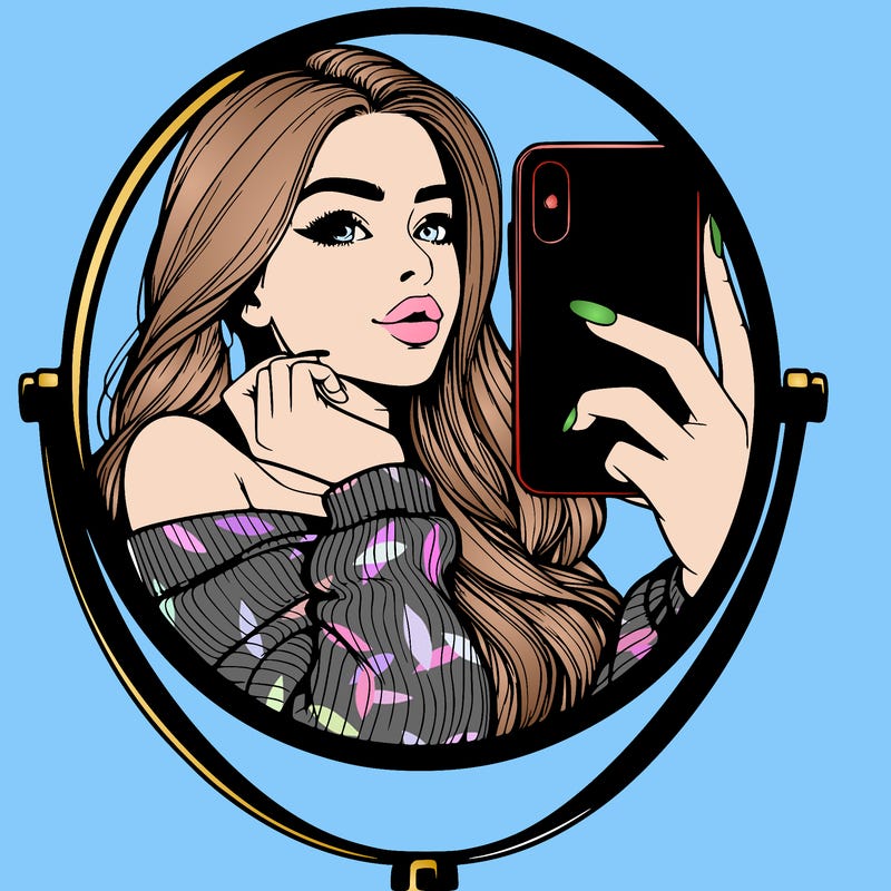 realistic girl taking mirror selfie beautiful