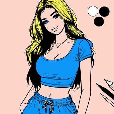 beautiful girl cropped tshirt and sweatpants realistic