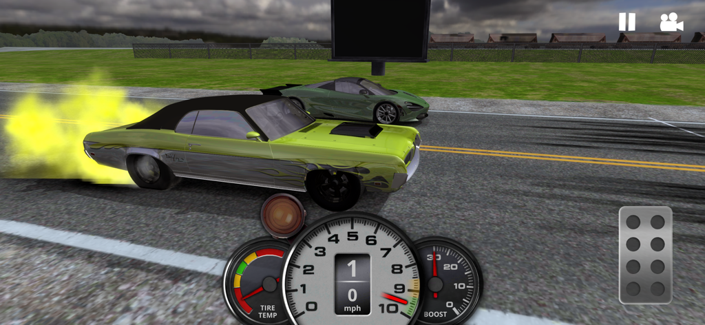 Two cars racing on a drag strip in No Limit Drag Racing 2