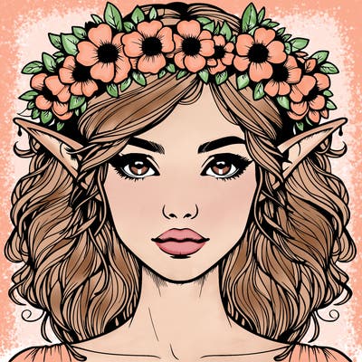realistic female elf with flower crown