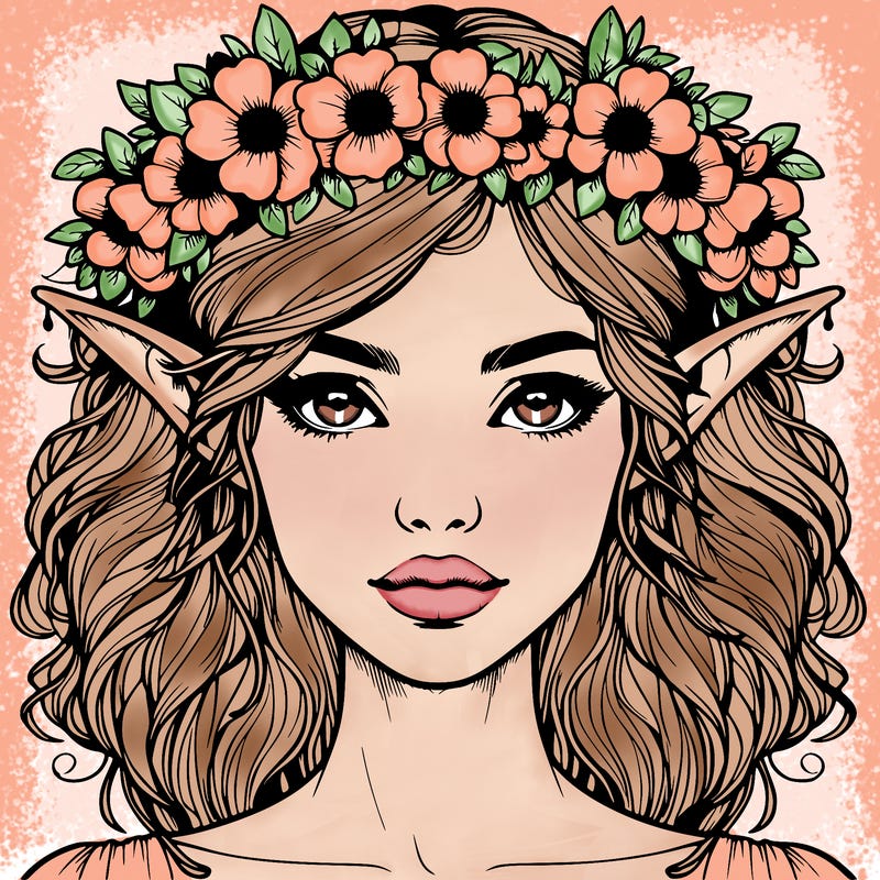realistic female elf with flower crown