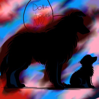 silhouette of a shepherd with his still and baby dog