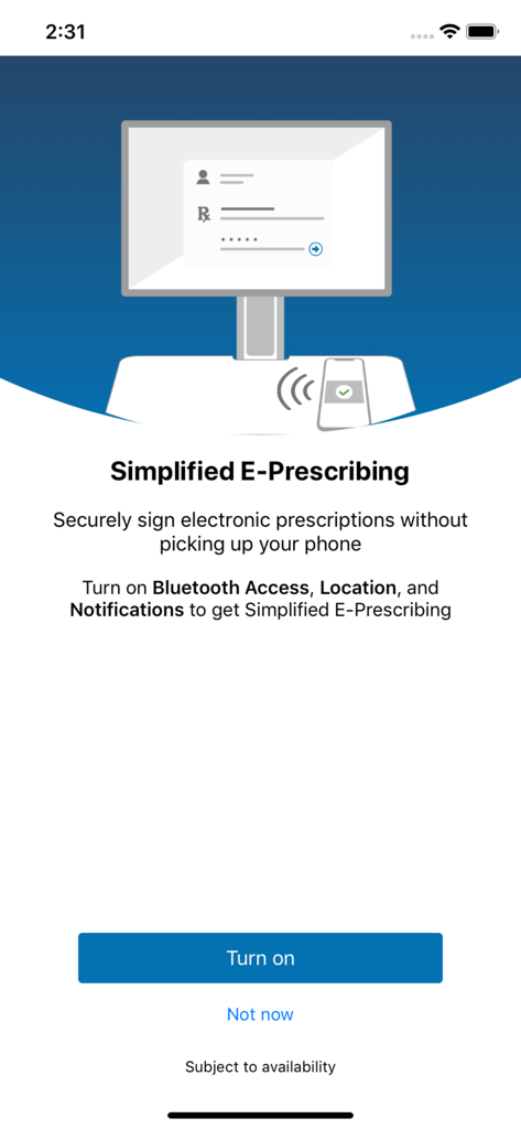 Imprivata ID - Setup screen for simplified e-prescribing in the Imprivata ID mobile application
