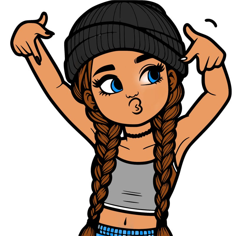 realistic teenage girl with braids and a beanie and crop top doing 🫶🏼
