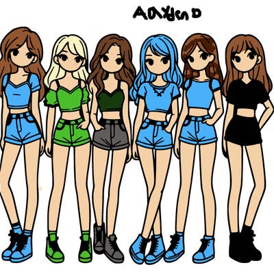 a group of girls wearing crop tops and shorts