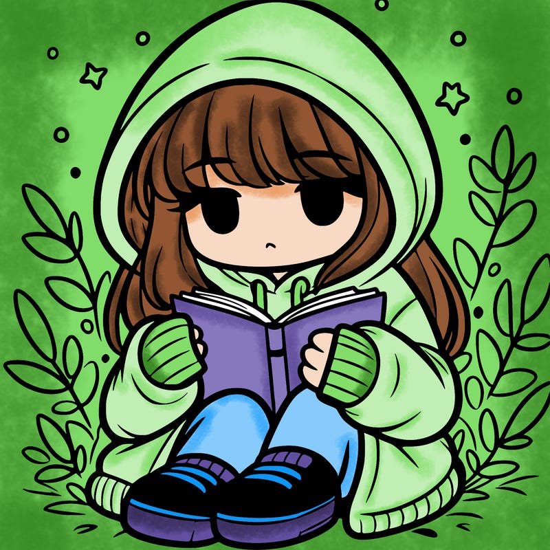 girl in oversized hoodie reading a book